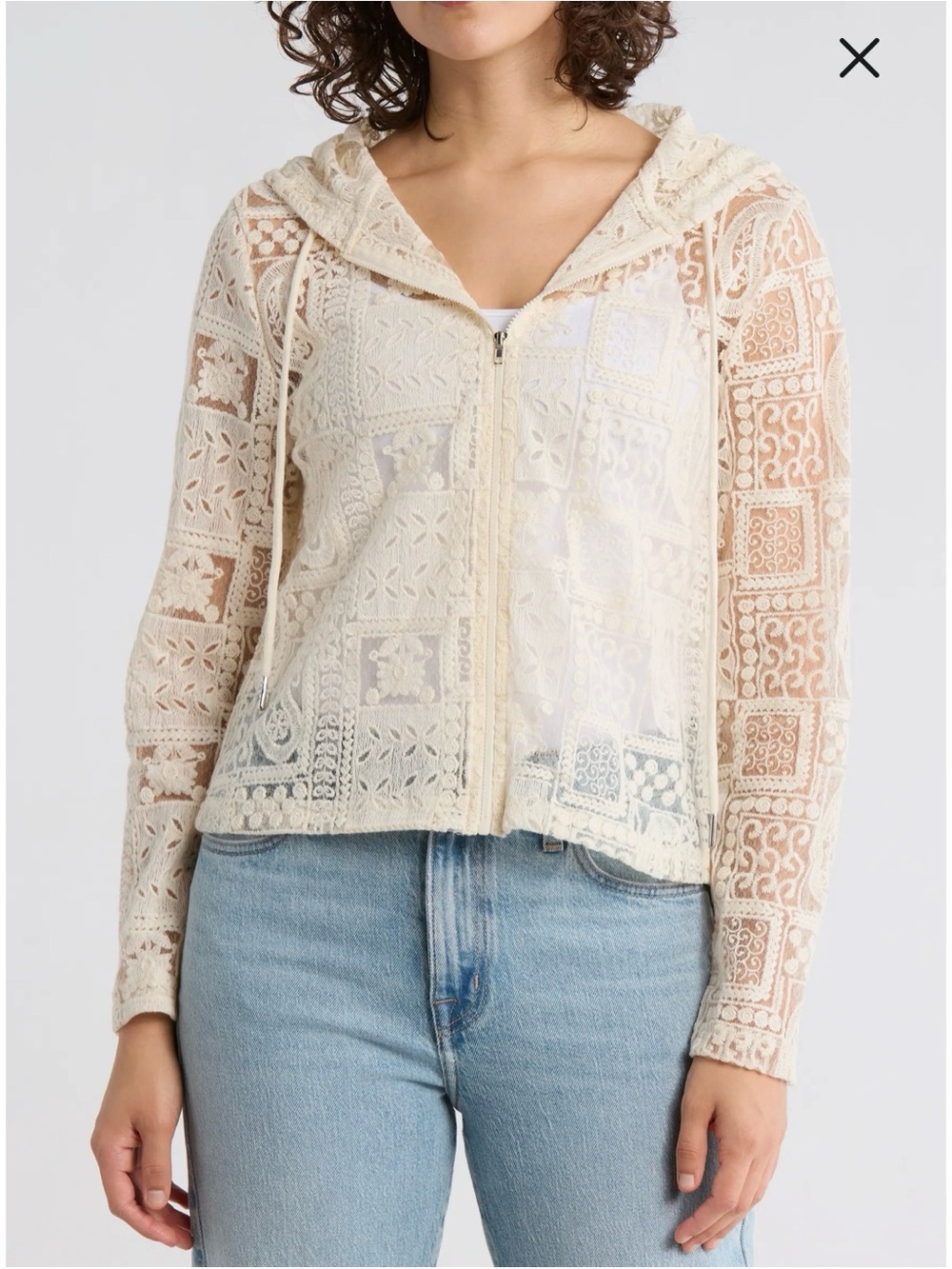 Liv Los Angeles Lace Patchwork Zip Up Hoodie Size Small